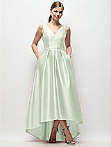 Front View Thumbnail - Mint Green Sleeveless Pleated Skirt High Low Dress with Pockets