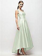 Side View Thumbnail - Mint Green Sleeveless Pleated Skirt High Low Dress with Pockets