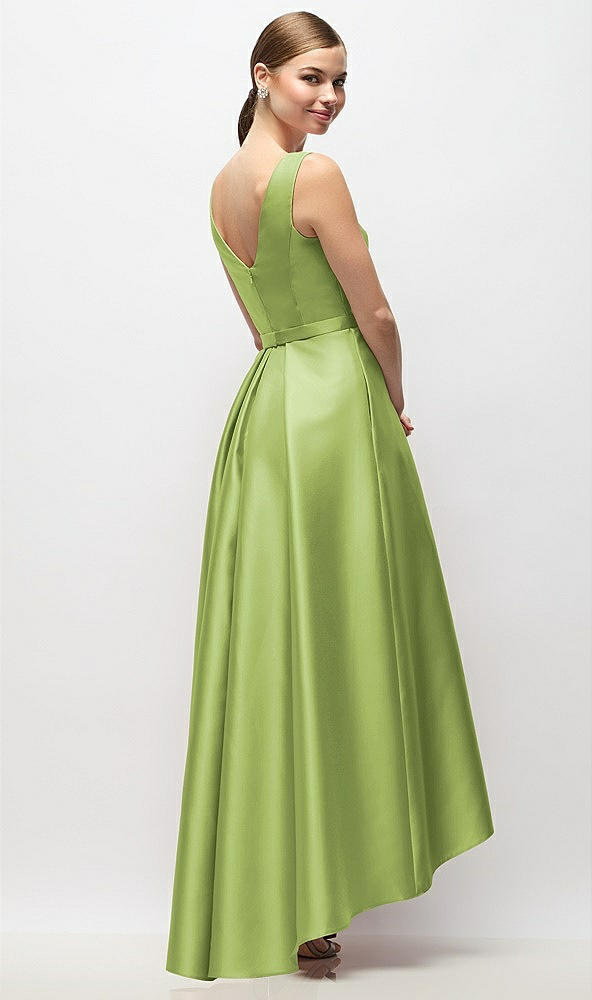 Back View - Mojito Sleeveless Pleated Skirt High Low Dress with Pockets