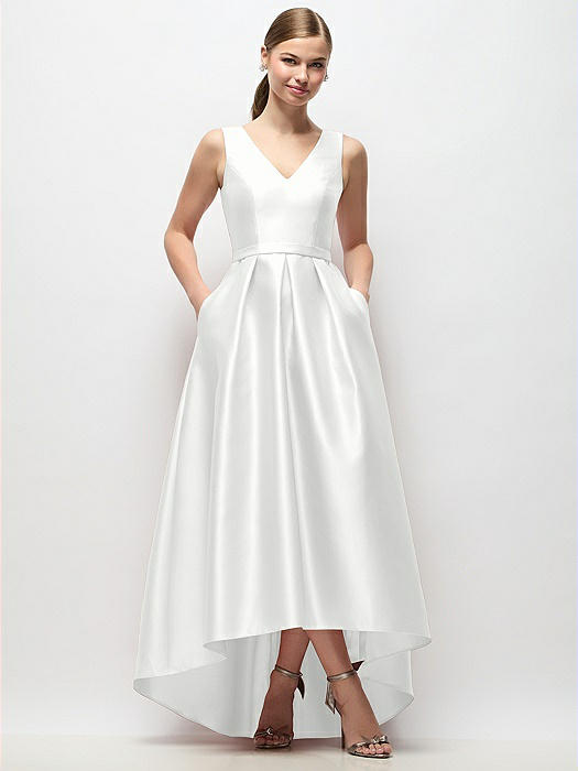 Sleeveless Pleated Skirt High Low Dress with Pockets