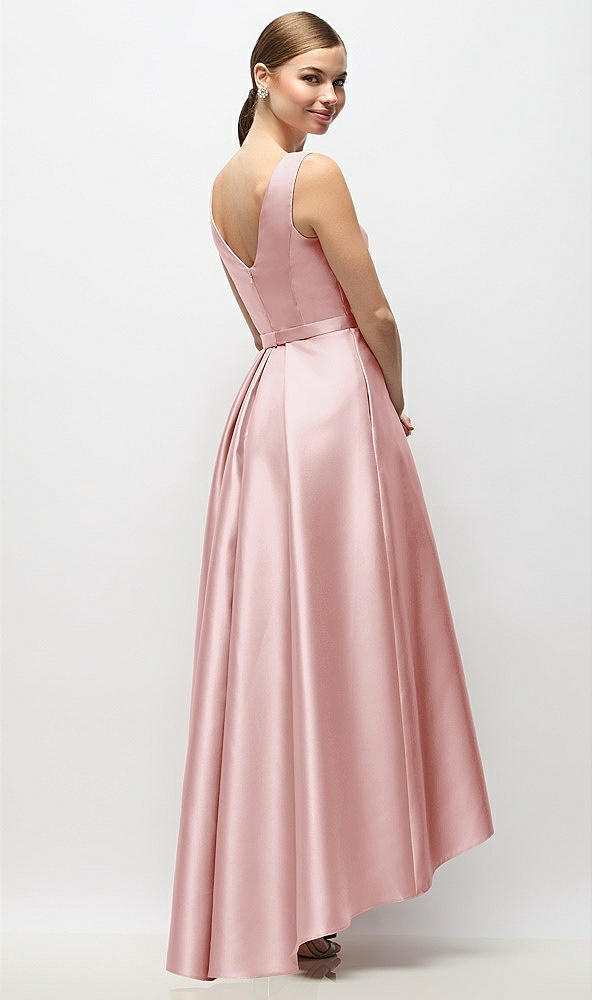 Back View - Ballet Pink Sleeveless Pleated Skirt High Low Dress with Pockets