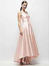 Side View Thumbnail - Blush Sleeveless Pleated Skirt High Low Dress with Pockets