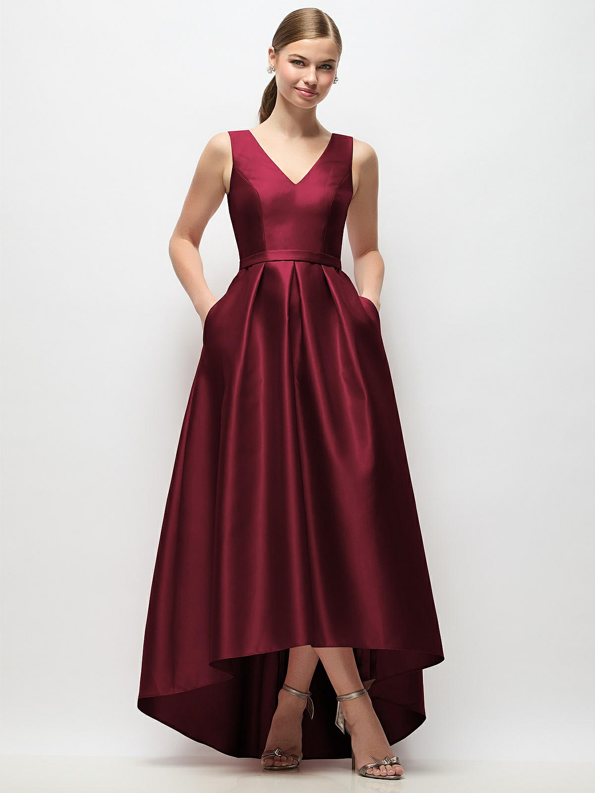 Satin Pleated Dress With Pockets