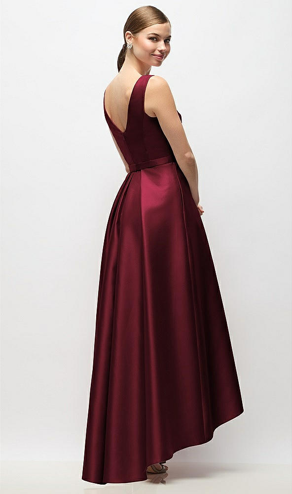 Back View - Cabernet Sleeveless Pleated Skirt High Low Dress with Pockets