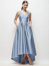 Front View Thumbnail - Cloudy Sleeveless Pleated Skirt High Low Dress with Pockets
