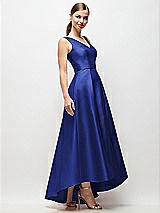 Side View Thumbnail - Cobalt Blue Sleeveless Pleated Skirt High Low Dress with Pockets
