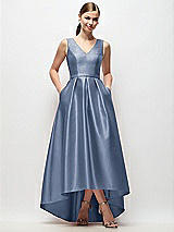 Front View Thumbnail - Larkspur Blue Sleeveless Pleated Skirt High Low Dress with Pockets