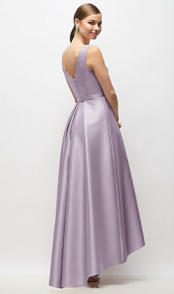 Back View - Lilac Haze Sleeveless Pleated Skirt High Low Dress with Pockets