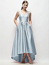 Front View Thumbnail - Mist Sleeveless Pleated Skirt High Low Dress with Pockets