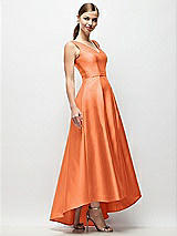 Side View Thumbnail - Portofino Orange Sleeveless Pleated Skirt High Low Dress with Pockets