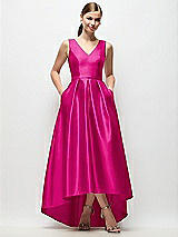 Front View Thumbnail - Think Pink Sleeveless Pleated Skirt High Low Dress with Pockets