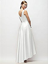 Rear View Thumbnail - White Sleeveless Pleated Skirt High Low Dress with Pockets
