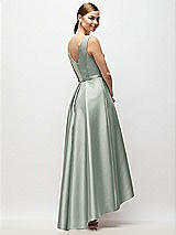 Rear View Thumbnail - Willow Green Sleeveless Pleated Skirt High Low Dress with Pockets