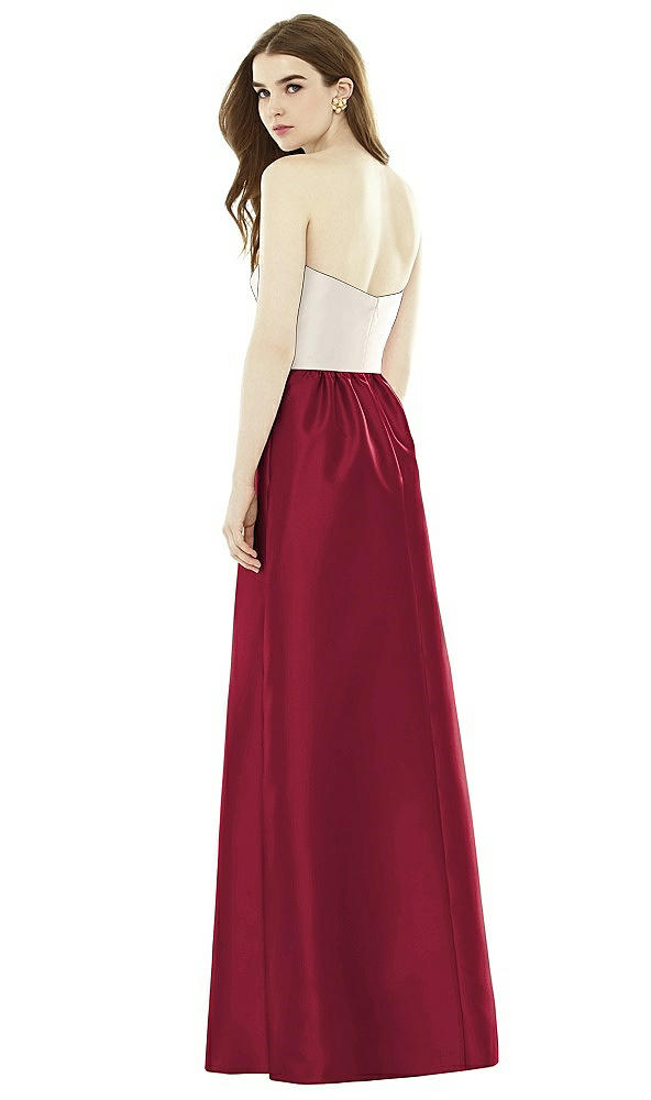 Back View - Burgundy & Ivory Full Length Strapless Satin Twill dress with Pockets