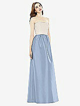 Front View Thumbnail - Cloudy & Ivory Full Length Strapless Satin Twill dress with Pockets
