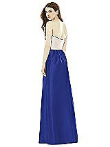 Rear View Thumbnail - Cobalt Blue & Ivory Full Length Strapless Satin Twill dress with Pockets