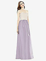 Front View Thumbnail - Lilac Haze & Ivory Full Length Strapless Satin Twill dress with Pockets