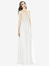 Front View Thumbnail - White & Ivory Full Length Strapless Satin Twill dress with Pockets