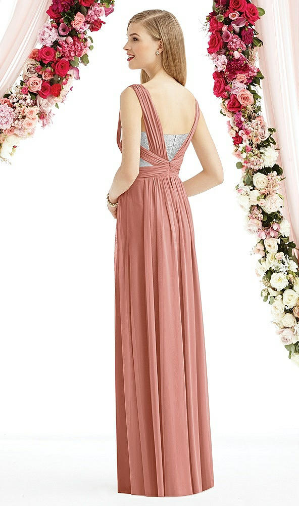 Back View - Desert Rose & Metallic Silver After Six Bridesmaid Dress 6741