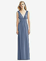 Front View Thumbnail - Larkspur Blue & Metallic Silver After Six Bridesmaid Dress 6741