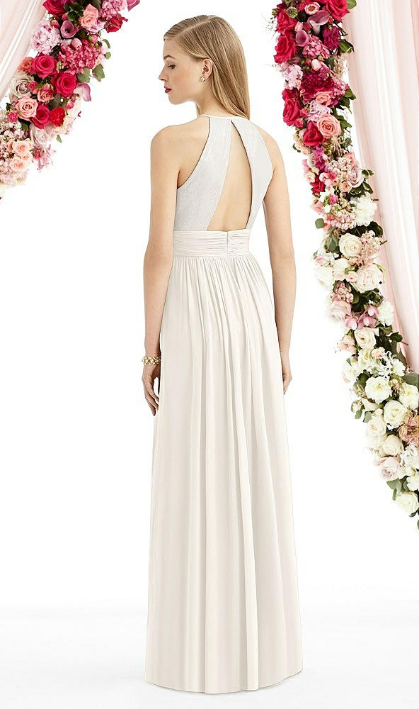 Back View - Ivory Halter Lux Chiffon Sequin Bodice Dress