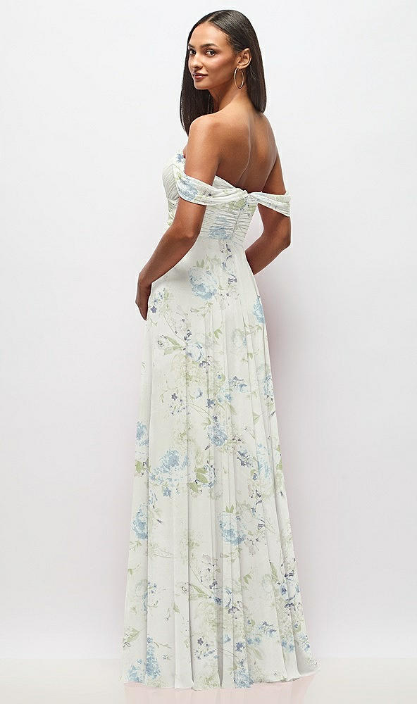 Back View - Bleu Garden Off-the-Shoulder Draped Chiffon Maxi Dress