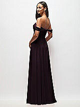 Rear View Thumbnail - Deep Plum Off-the-Shoulder Draped Chiffon Maxi Dress