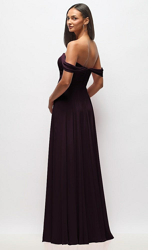 Back View - Deep Plum Off-the-Shoulder Draped Chiffon Maxi Dress