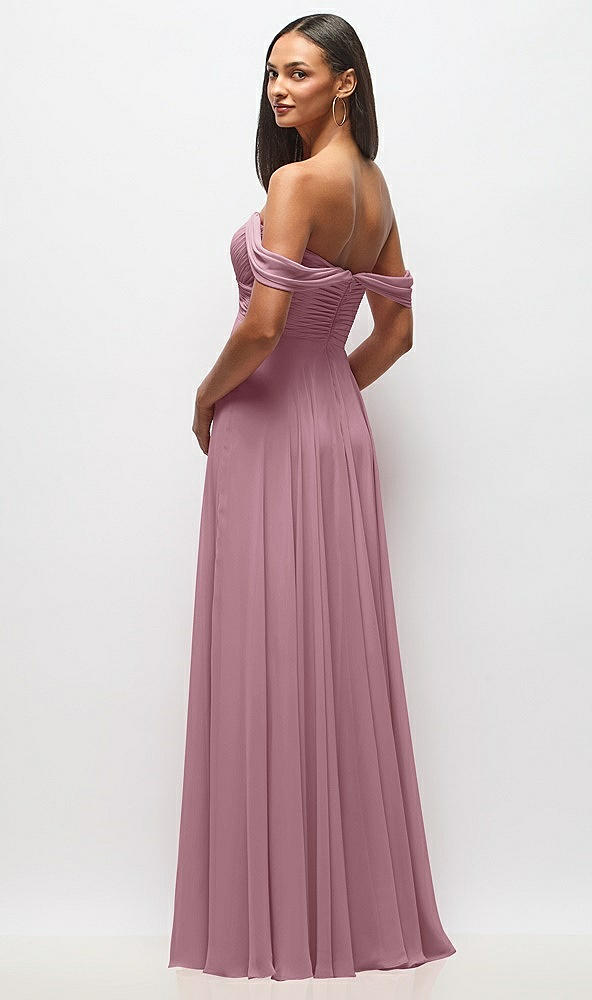 Back View - Dusty Pink Off-the-Shoulder Draped Chiffon Maxi Dress