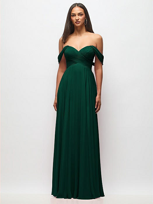 Off-the-Shoulder Draped Chiffon Maxi Dress