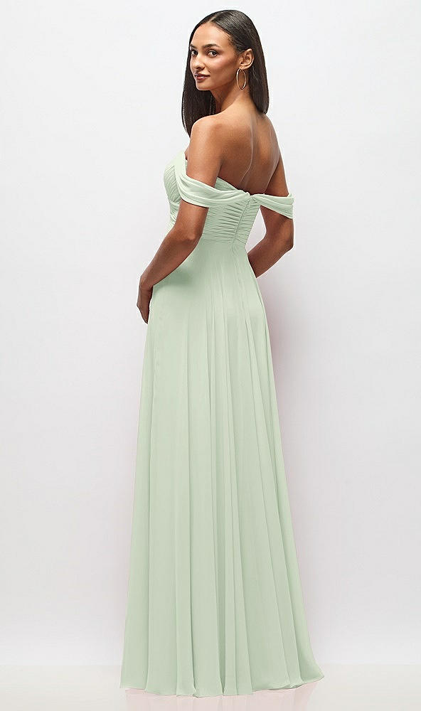 Back View - Mint Green Off-the-Shoulder Draped Chiffon Maxi Dress