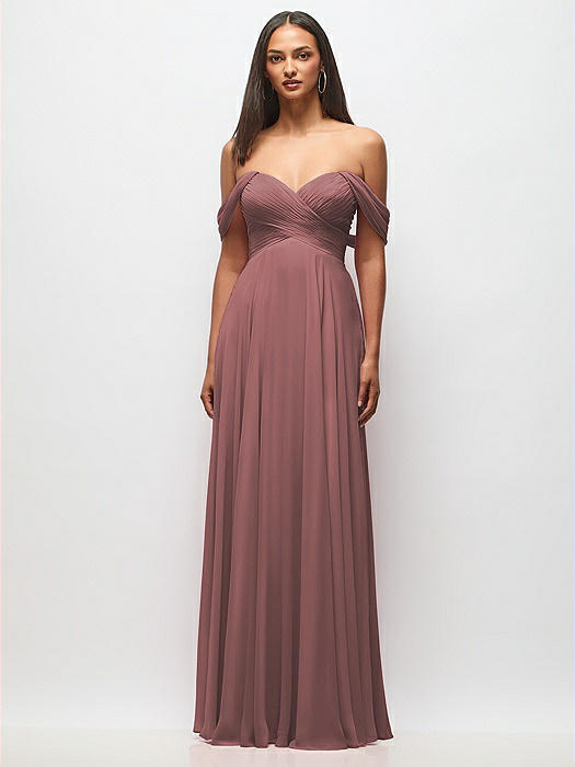 Off-the-Shoulder Draped Chiffon Maxi Dress