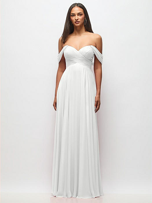 Off-the-Shoulder Draped Chiffon Maxi Dress