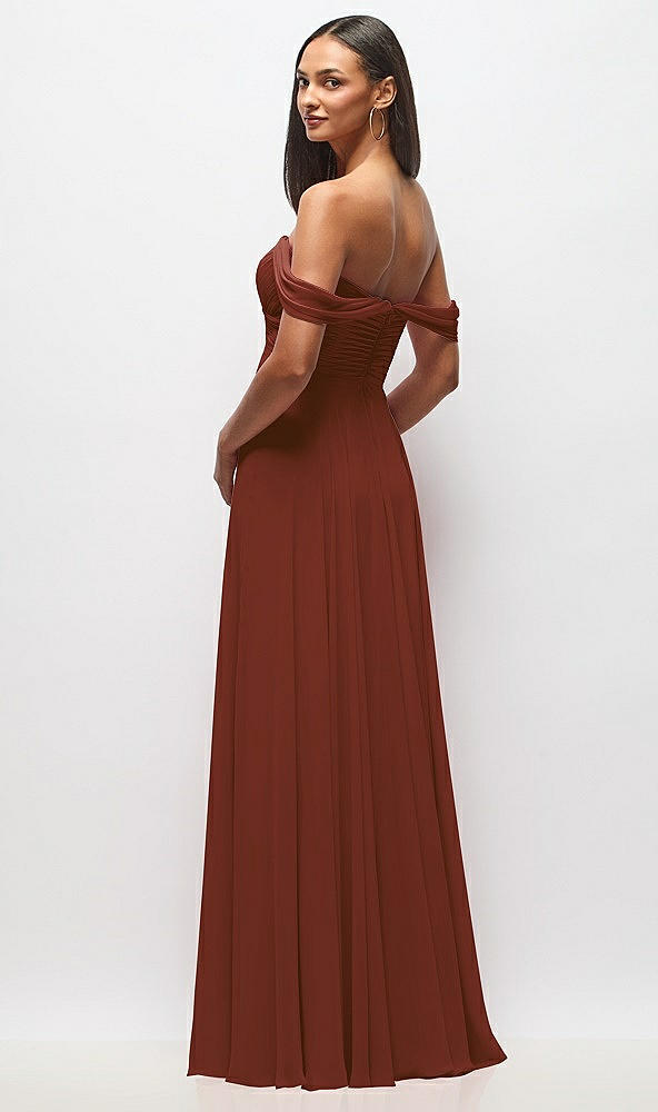 Back View - Auburn Moon Off-the-Shoulder Draped Chiffon Maxi Dress