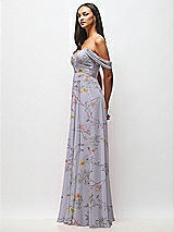 Side View Thumbnail - Butterfly Botanica Silver Dove Off-the-Shoulder Draped Chiffon Maxi Dress