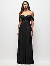 Front View Thumbnail - Black Off-the-Shoulder Draped Chiffon Maxi Dress