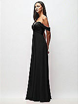 Side View Thumbnail - Black Off-the-Shoulder Draped Chiffon Maxi Dress