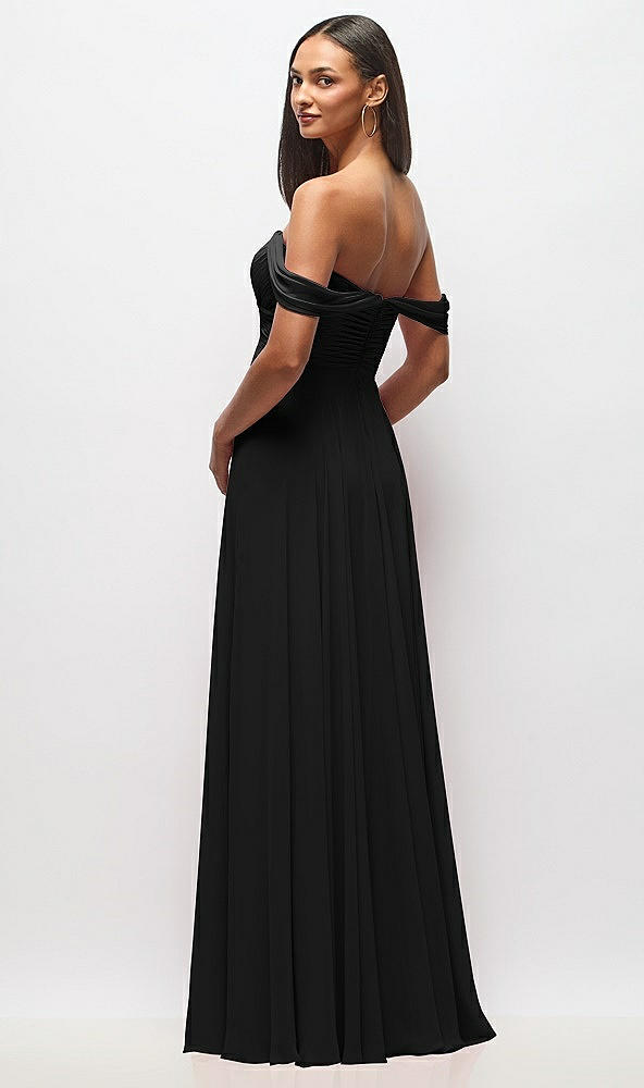 Back View - Black Off-the-Shoulder Draped Chiffon Maxi Dress