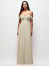 Front View Thumbnail - Champagne Off-the-Shoulder Draped Chiffon Maxi Dress