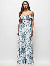 Front View Thumbnail - Cottage Rose Dusk Blue Off-the-Shoulder Draped Chiffon Maxi Dress