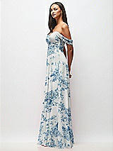 Side View Thumbnail - Cottage Rose Dusk Blue Off-the-Shoulder Draped Chiffon Maxi Dress