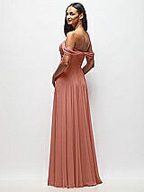 Rear View Thumbnail - Desert Rose Off-the-Shoulder Draped Chiffon Maxi Dress