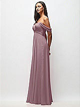Side View Thumbnail - Dusty Rose Off-the-Shoulder Draped Chiffon Maxi Dress