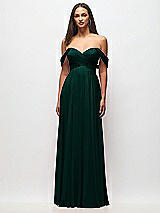 Front View Thumbnail - Evergreen Off-the-Shoulder Draped Chiffon Maxi Dress