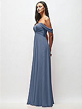 Side View Thumbnail - Larkspur Blue Off-the-Shoulder Draped Chiffon Maxi Dress