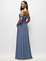 Rear View Thumbnail - Larkspur Blue Off-the-Shoulder Draped Chiffon Maxi Dress