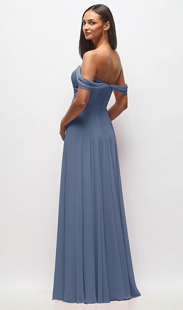 Back View - Larkspur Blue Off-the-Shoulder Draped Chiffon Maxi Dress