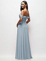 Rear View Thumbnail - Mist Off-the-Shoulder Draped Chiffon Maxi Dress