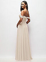 Rear View Thumbnail - Oat Off-the-Shoulder Draped Chiffon Maxi Dress