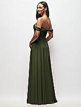 Rear View Thumbnail - Olive Green Off-the-Shoulder Draped Chiffon Maxi Dress